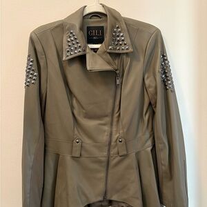 GILI Olive Studded Women's Peplum Jacket